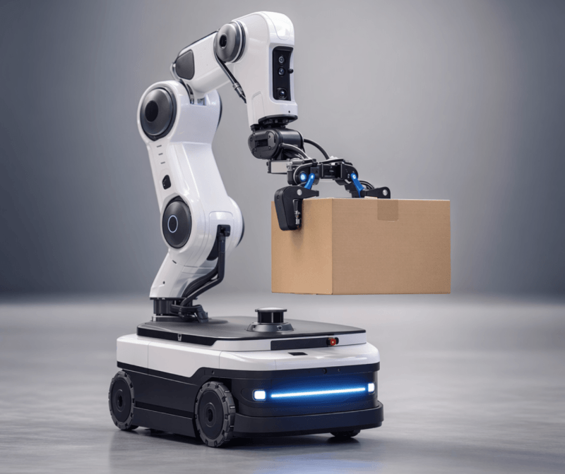 Physical AI robot moving a box